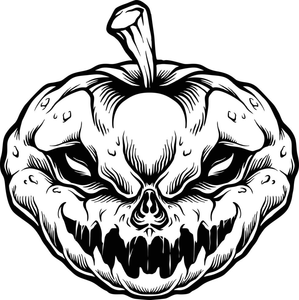 calabaza escalofriante jack o linterna monocromo vector