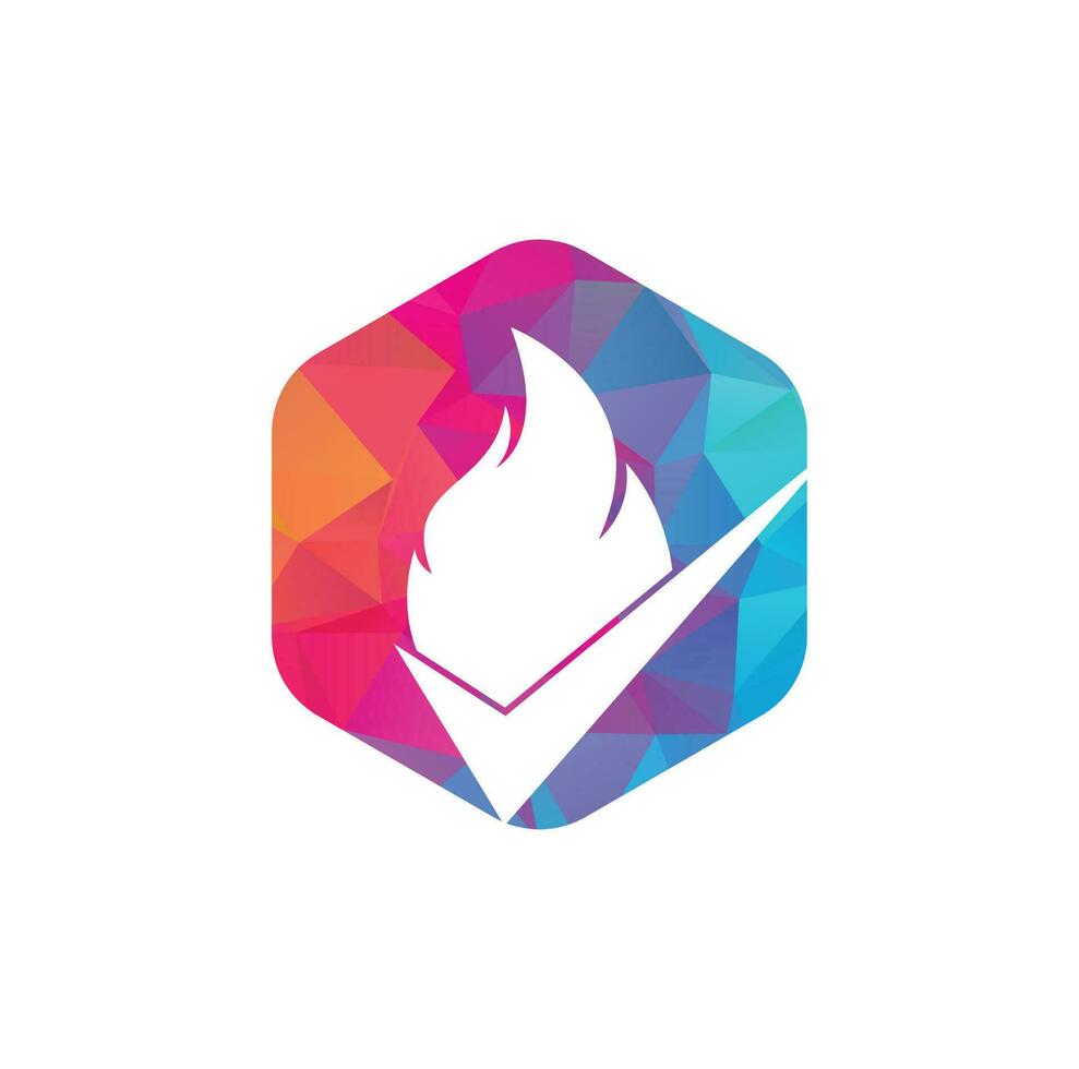 Fire check vector logo design template. Fire and checkmark icon design.