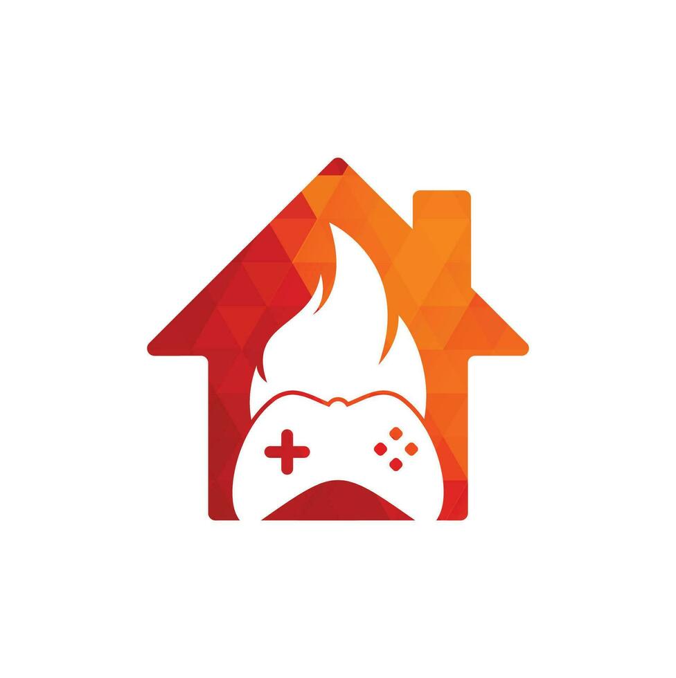 vector de diseño de icono de logotipo de concepto de forma de casa de fuego de juego. pad de juego con un fuego para el logotipo de juego