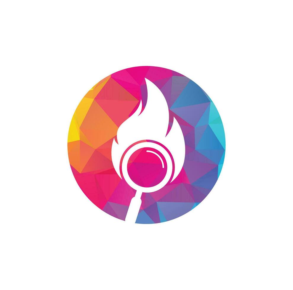 vector de diseño de plantilla de logotipo de búsqueda de incendios. encuentre la plantilla de diseño del logotipo de fuego. icono de fuego y lupa