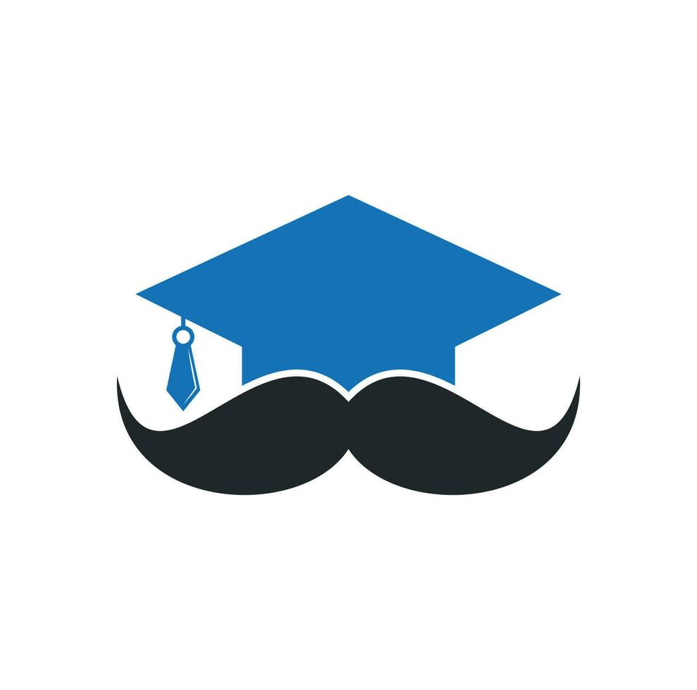 Strong education logo design template. Hat graduation with mustache icon design. vector