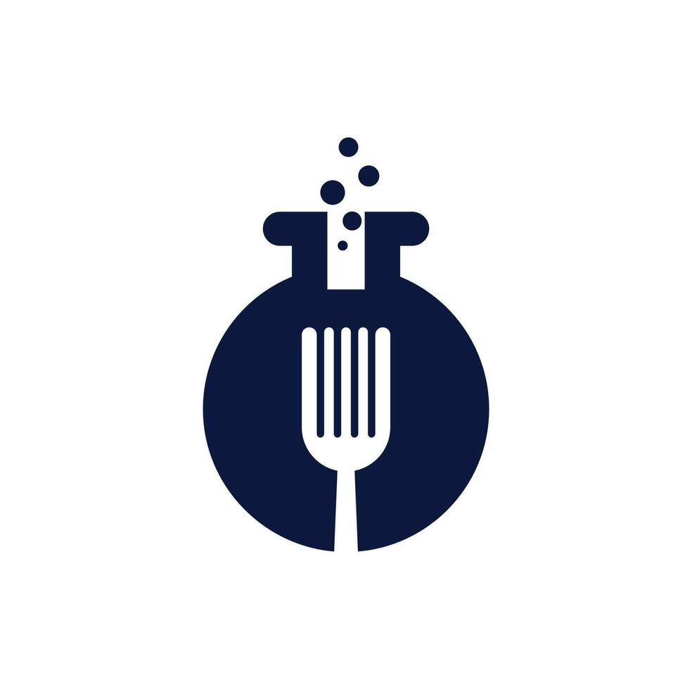 Food lab vector logo design. Lab test tube with fork and spoon.
