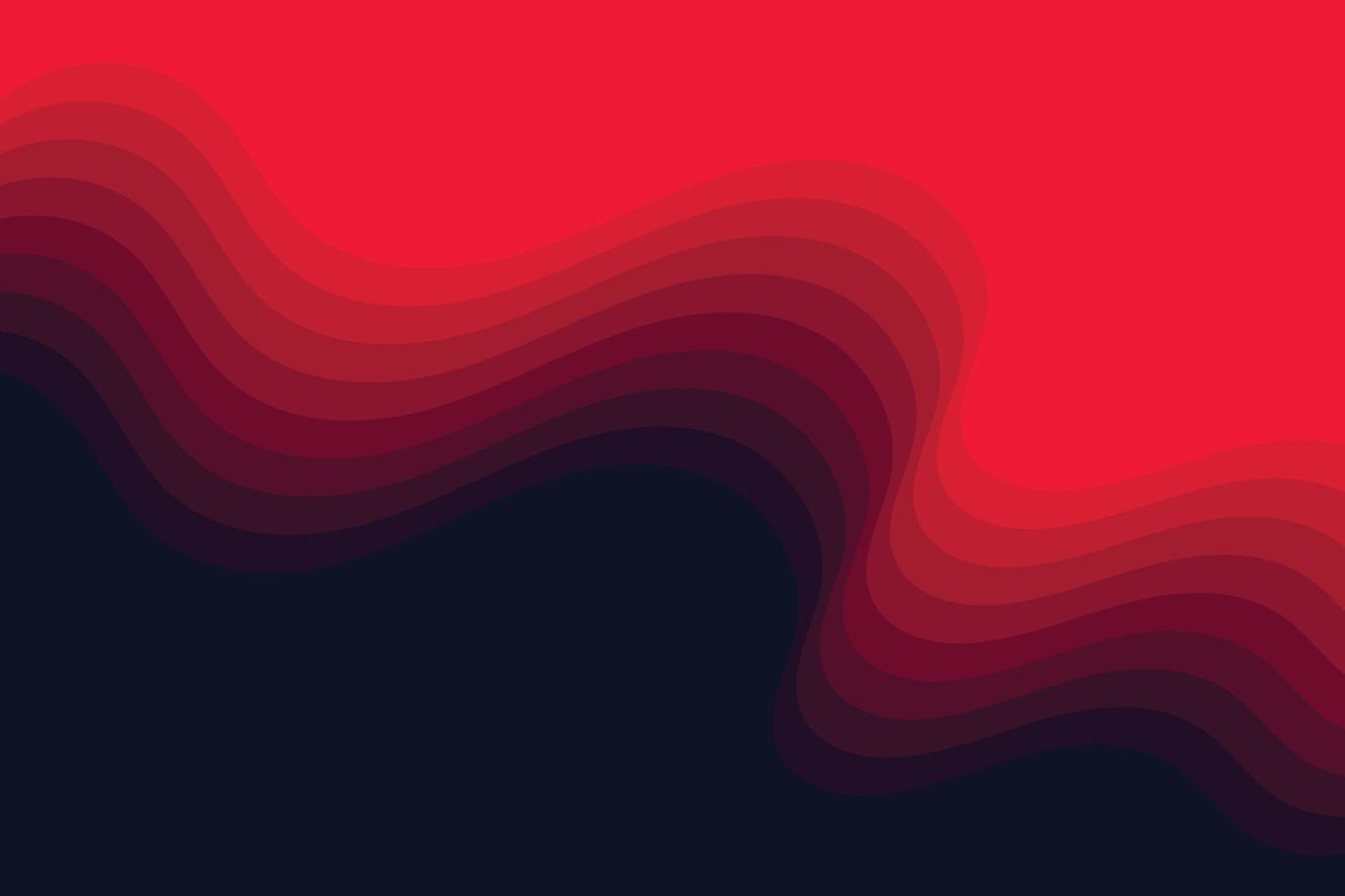 Abstract dark and red layered wavy shapes on black background. Modern and minimalist layered waves decorative illustration to create poster, flyer, card, and presentation vector