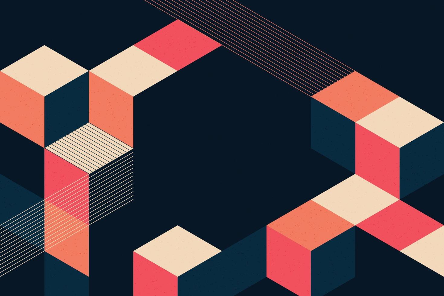 Abstract isometric geometric cube shapes composition on black background vector