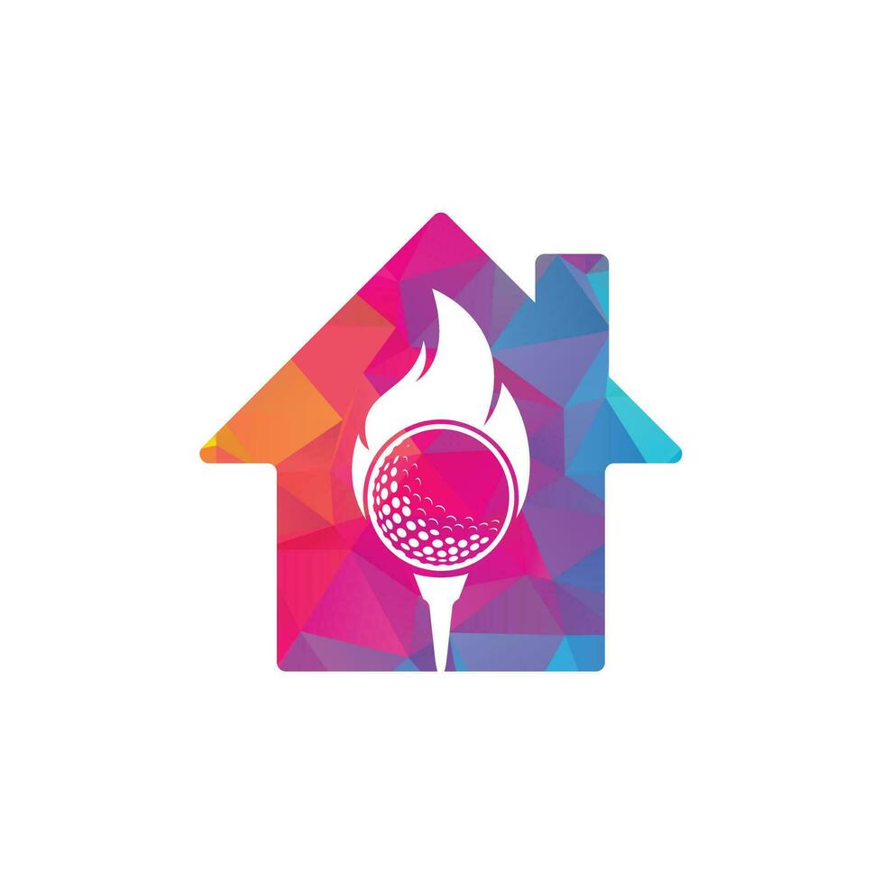 vector de diseño de plantilla de logotipo de concepto de forma de hogar de fuego de golf. icono de diseño de logotipo de pelota de fuego y golf.