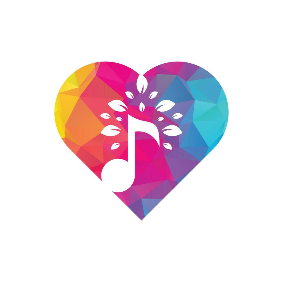 Music tree heart shape concept logo design. Music and eco symbol or icon. music note icon combine with tree shape icon vector