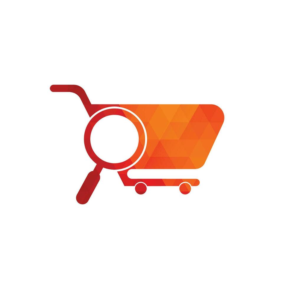 Shopping cart and magnifying glass, negative space logo design. search and shopping cart logo icon. vector