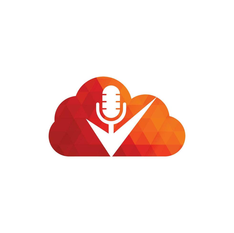 verifique la plantilla de diseño del logotipo del vector de la nube de podcast. elemento de diseño de logotipo de icono de verificación de podcast