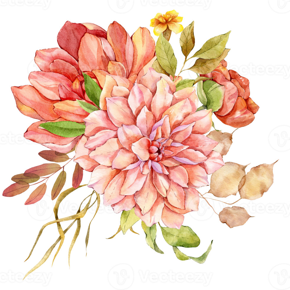 Hand Painted Autumn Floral Bouquets, Floral Compositions with Autumn Flowers png