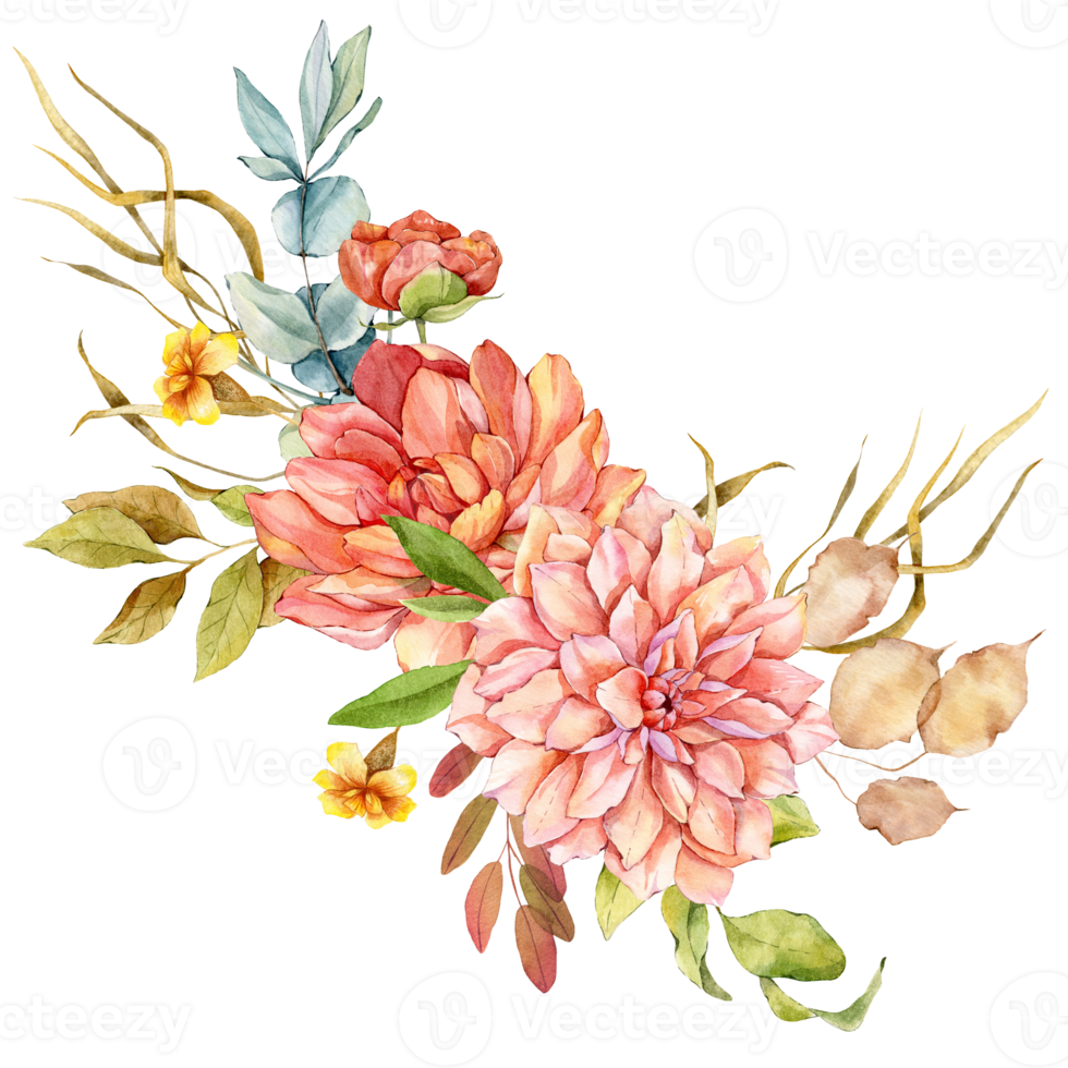Hand Painted Autumn Floral Bouquets, Floral Compositions with Autumn Flowers png