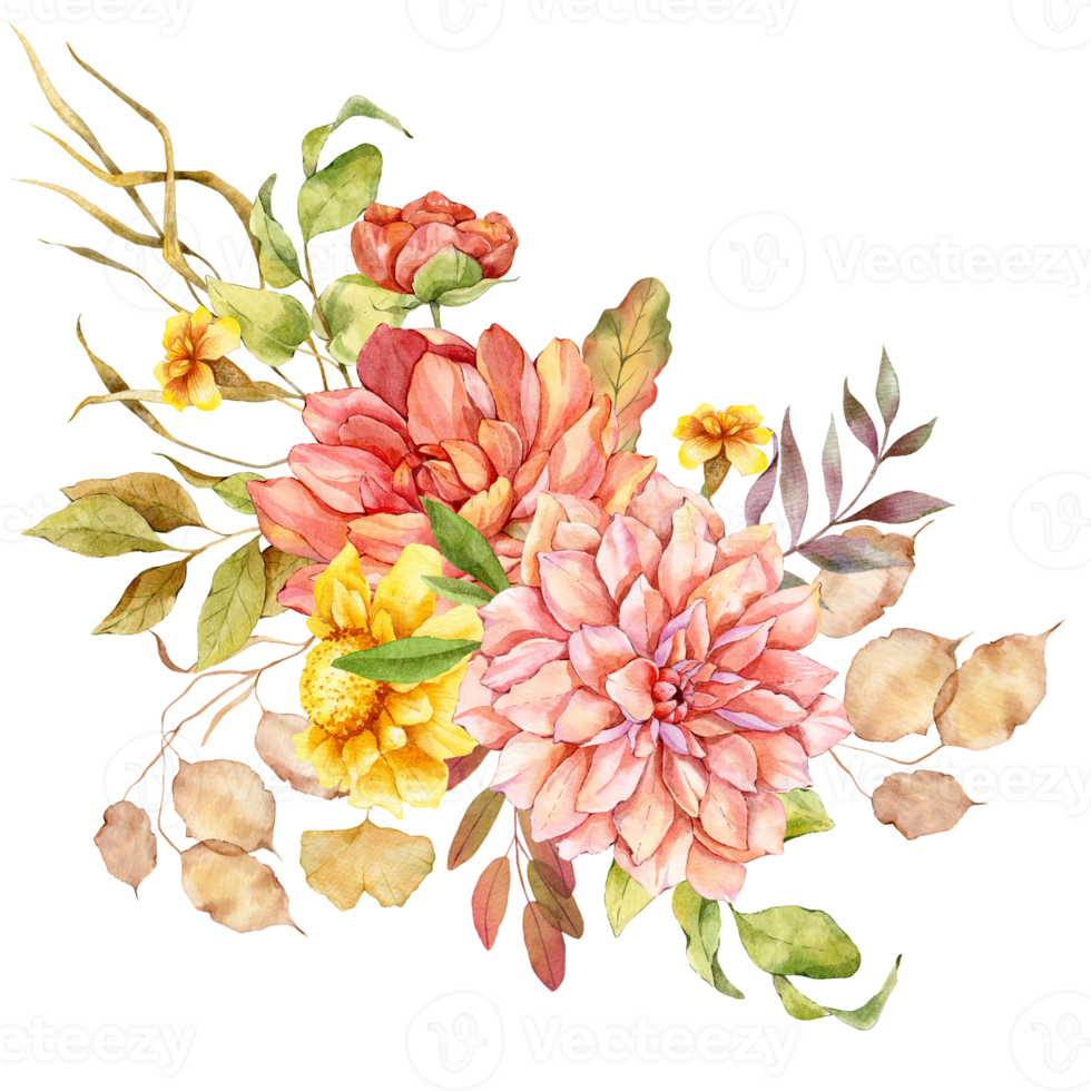 Hand Painted Autumn Floral Bouquets, Floral Compositions with Autumn Flowers png