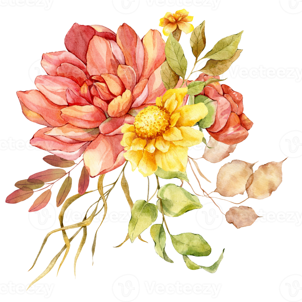 Hand Painted Autumn Floral Bouquets, Floral Compositions with Autumn Flowers png