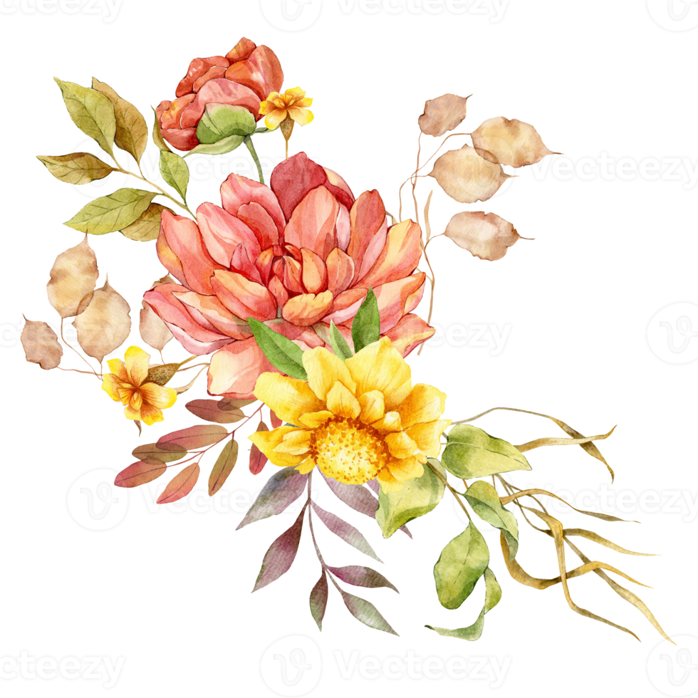 Hand Painted Autumn Floral Bouquets, Floral Compositions with Autumn Flowers png