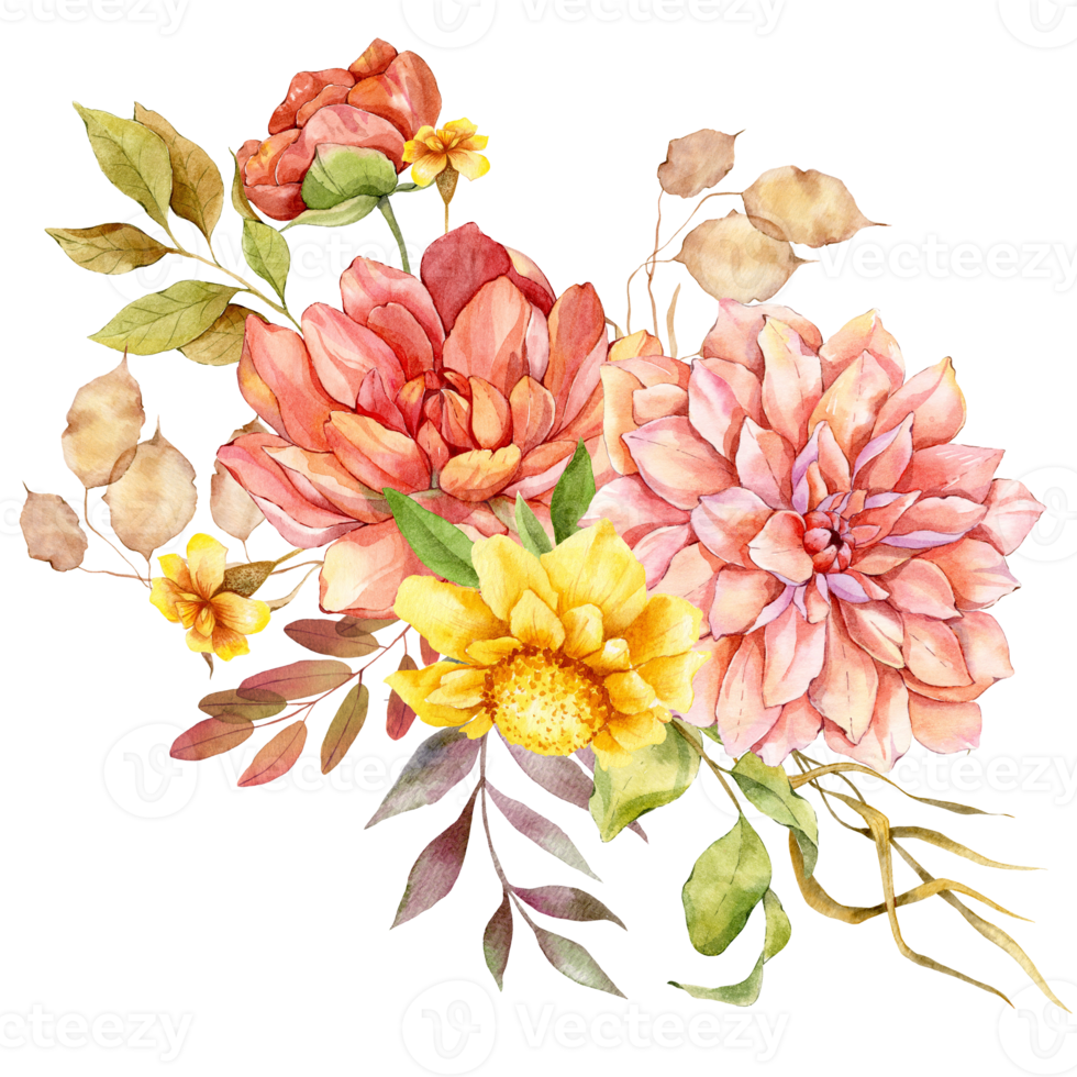 handgemalte Herbstblumensträuße, Blumenkompositionen mit Herbstblumen png