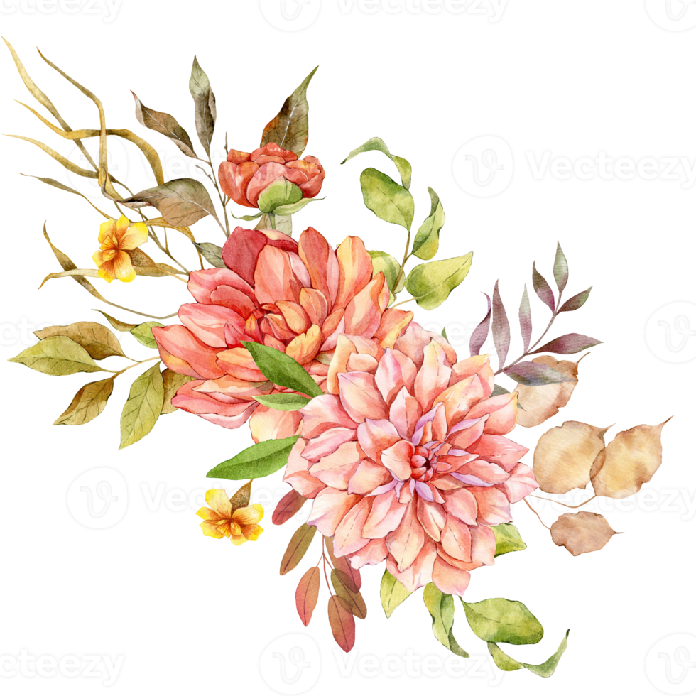 Hand Painted Autumn Floral Bouquets, Floral Compositions with Autumn Flowers png