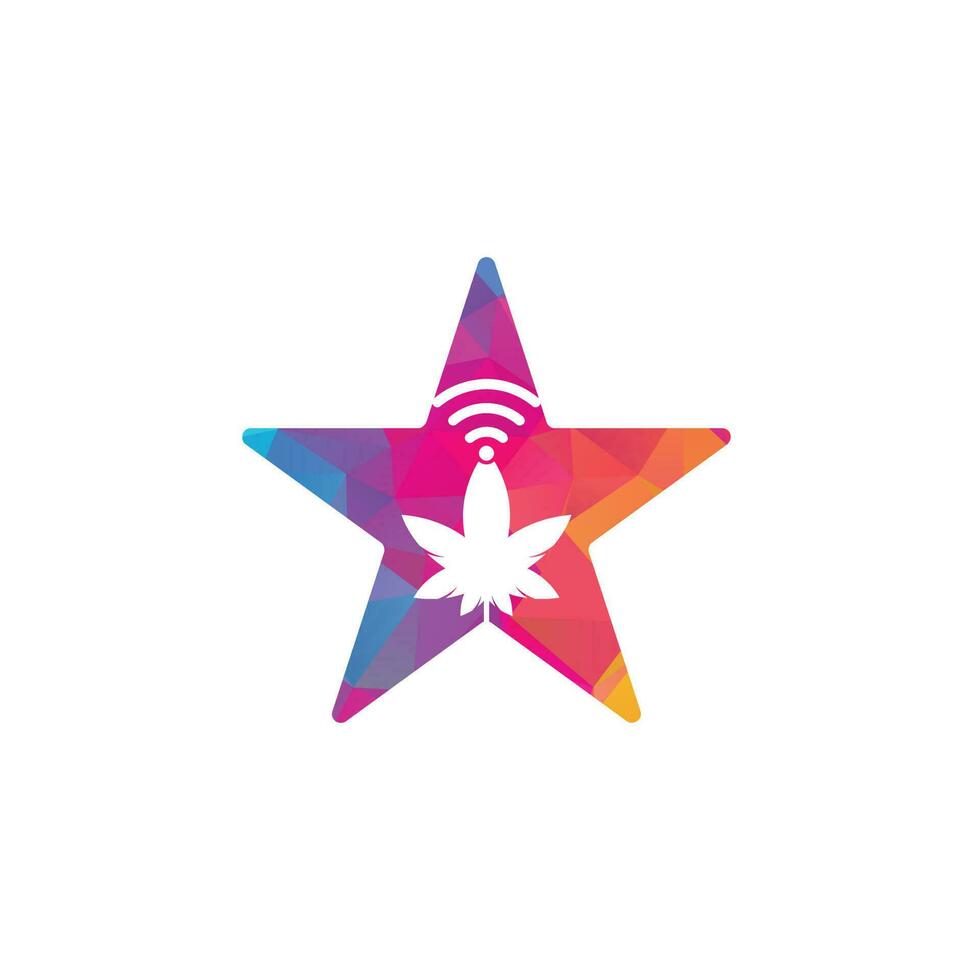 Cannabis wifi star shape vector logo design. Hemp and signal symbol or icon.