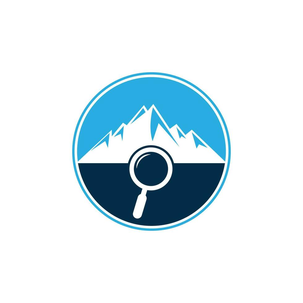 Mountain and loupe logo combination. Nature and magnifying symbol or icon. Magnifying glass and mountain logo design. vector