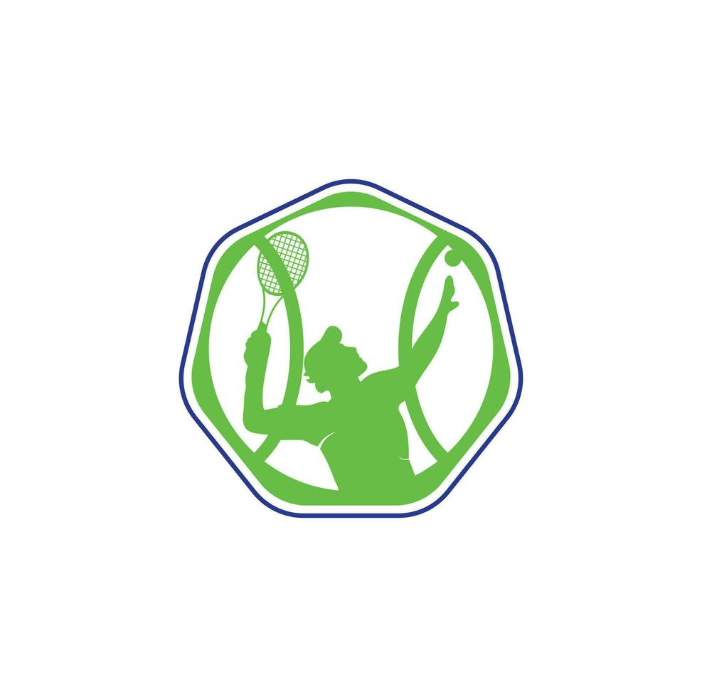 Tennis and tennis player hits the ball with a tennis racket, logo template. vector