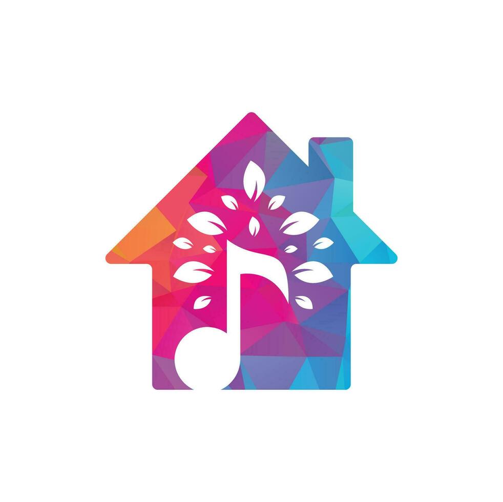 Music tree home shape concept logo design. Music and eco symbol or icon. music note icon combine with tree shape icon vector