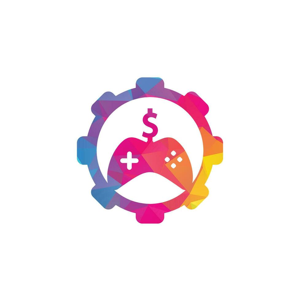 logotipo de concepto de forma de engranaje de juego de dinero. joystick juego de dinero en línea diseño de logotipo creativo vector