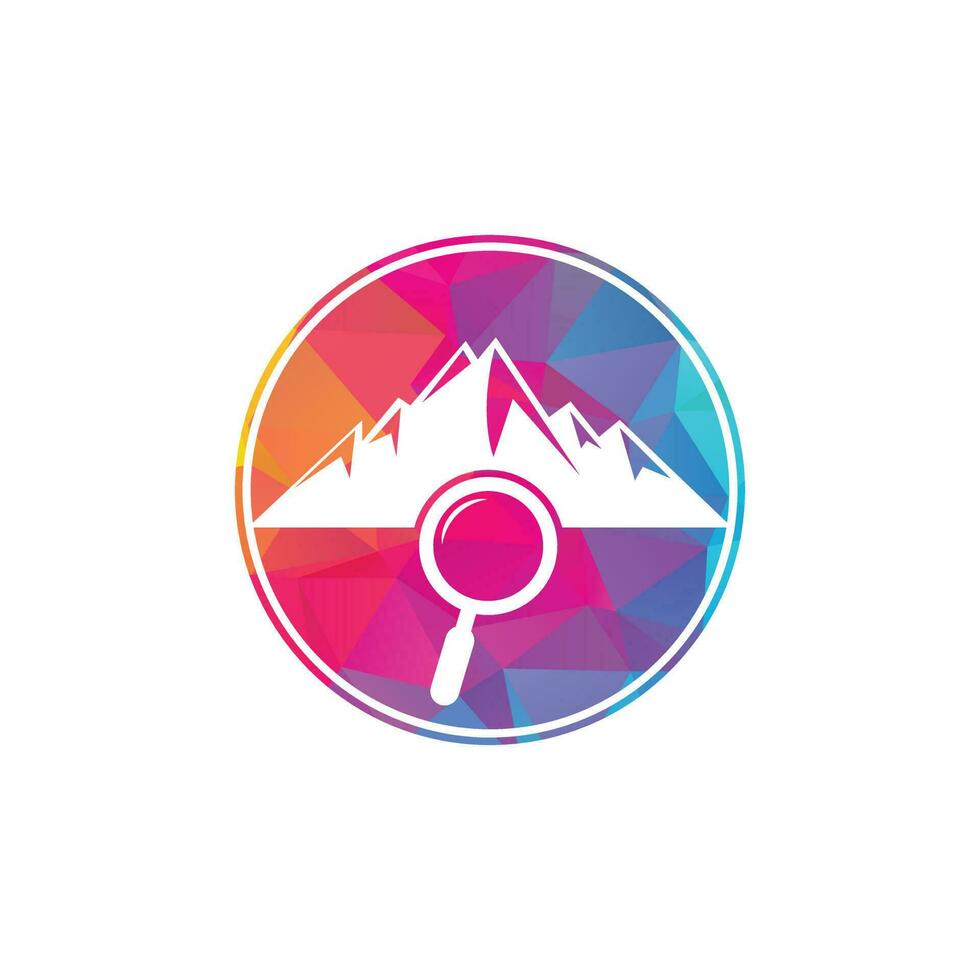 Mountain and loupe logo combination. Nature and magnifying symbol or icon. Magnifying glass and mountain logo design. vector