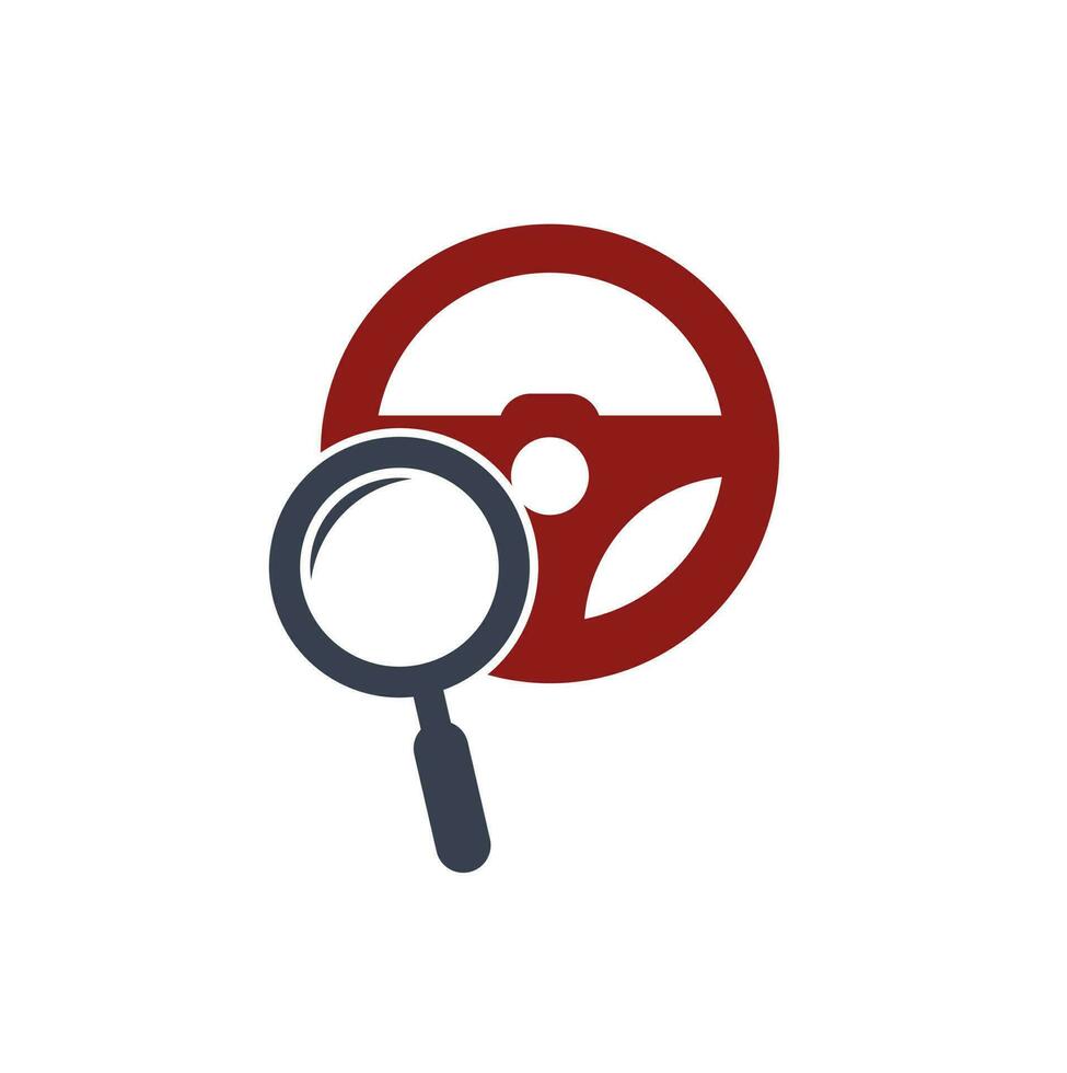 Search drive logo template. Search drive logo design icon vector. Steering wheel and magnifying symbol or icon. vector