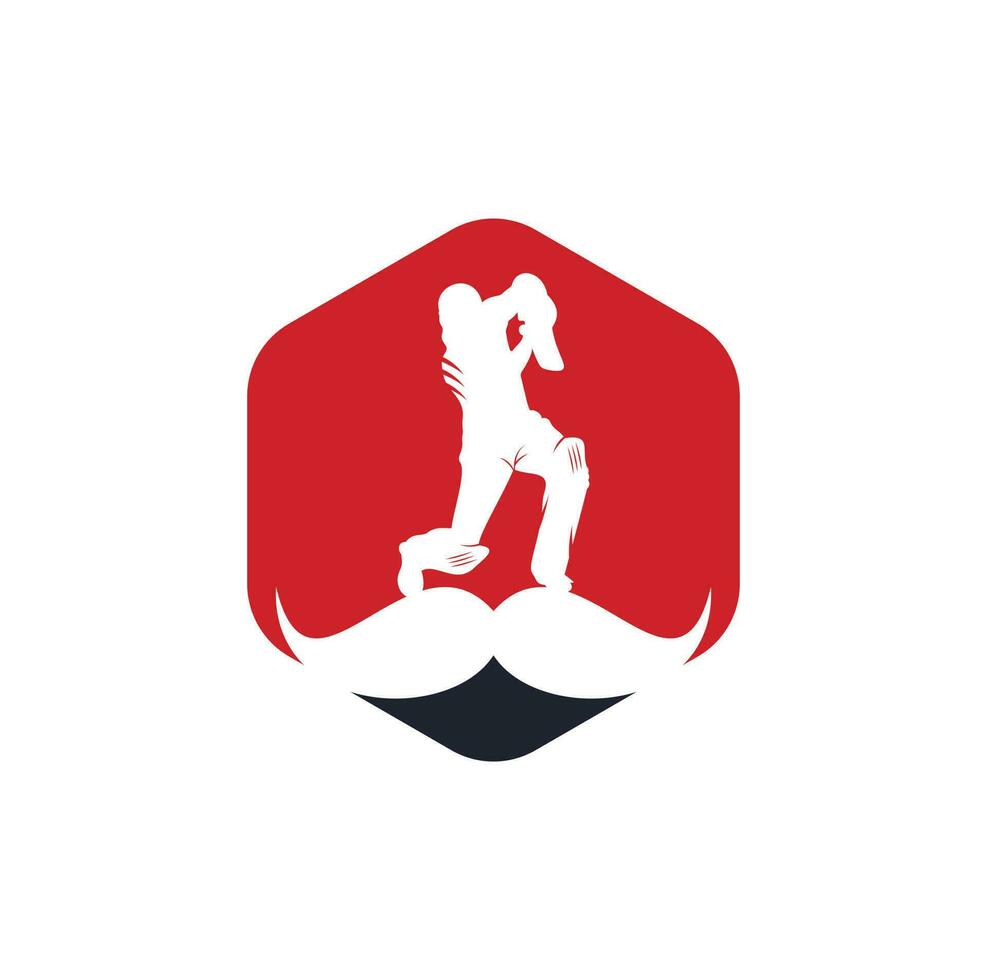 Strong cricket vector logo design. Moustache and cricket player vector icon design.