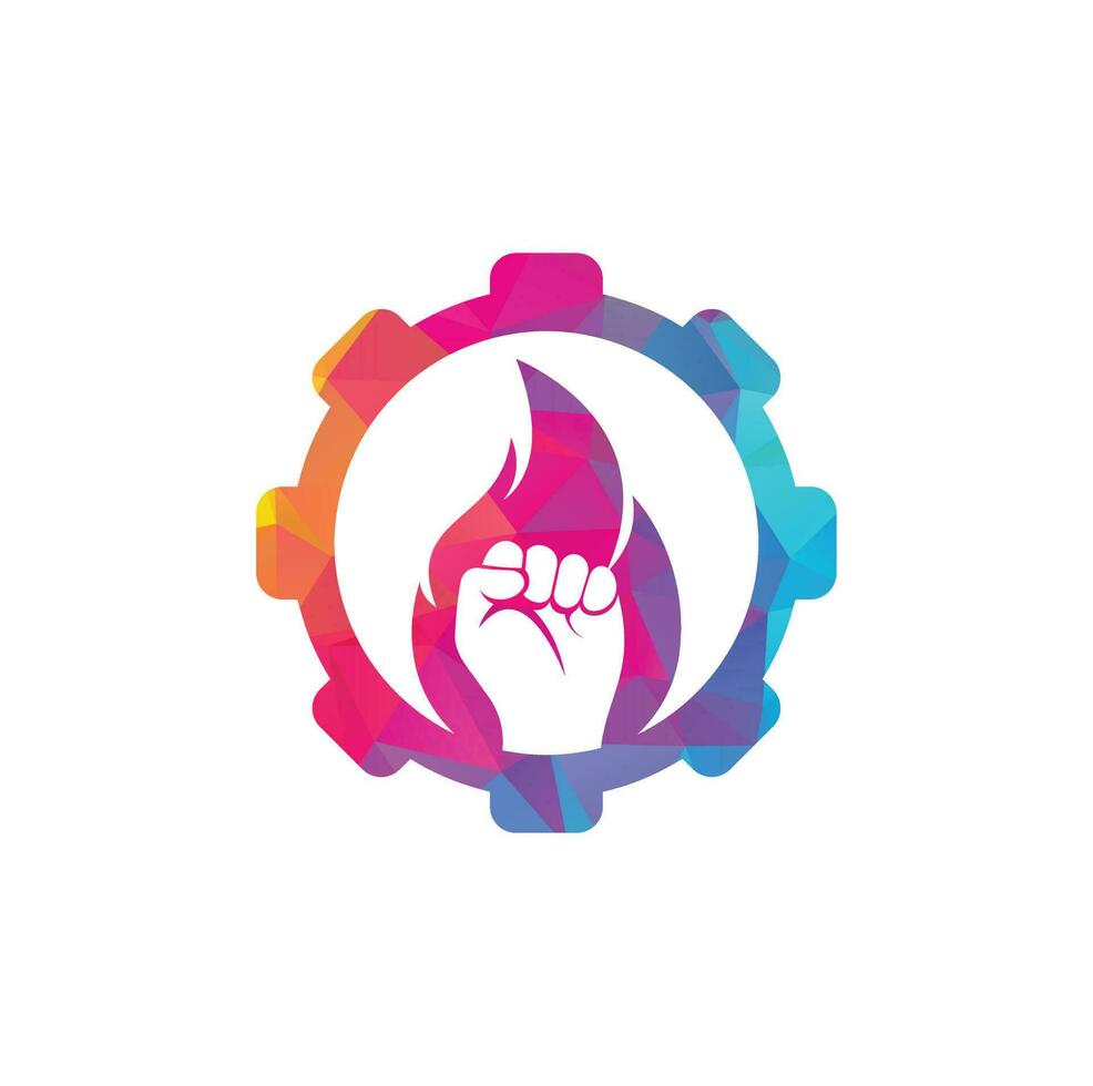Fire Fist gear shape concept Logo Vector. Revolution Protest Flame Fist Symbol. Web Icon Logo Template Design Element. vector
