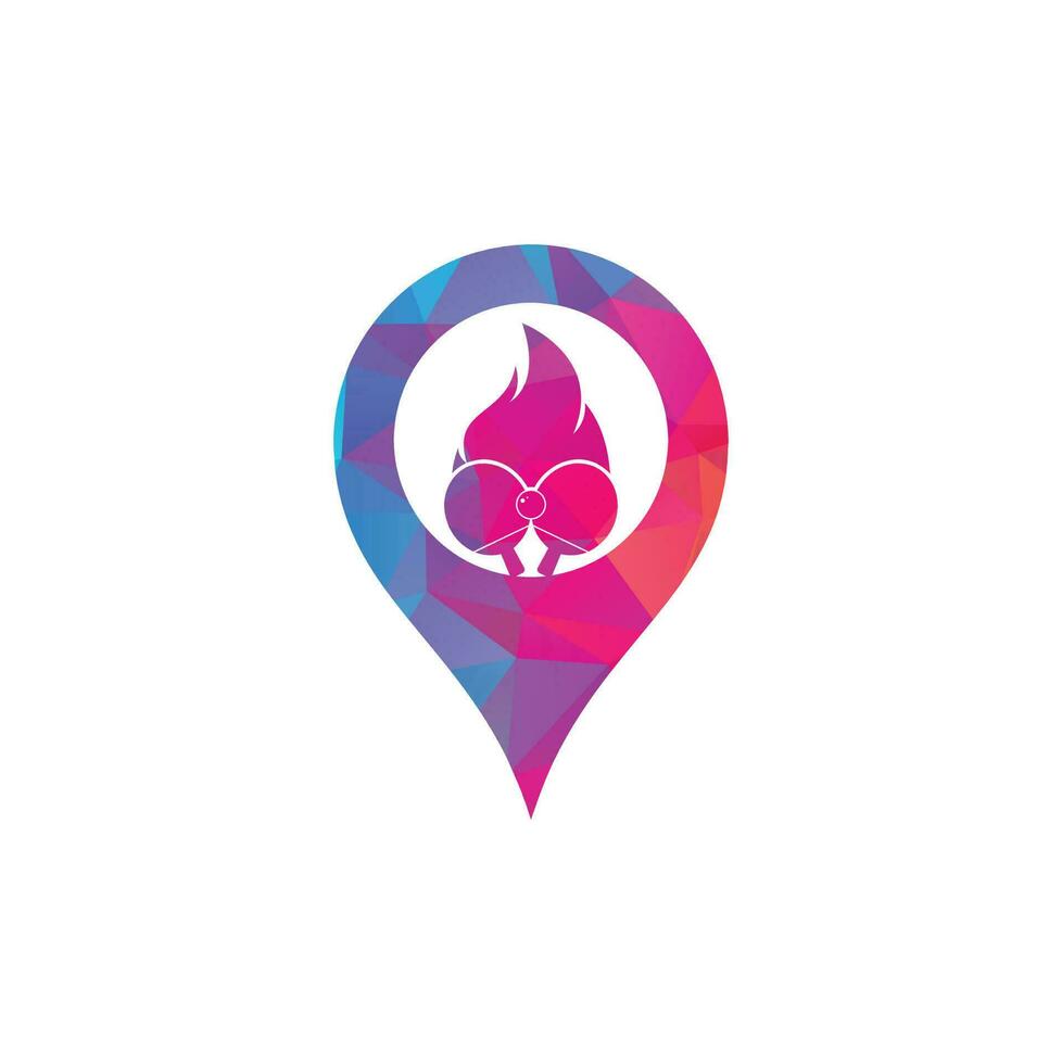 Fire and ping pong gps logo icon design template. Table tennis, ping pong vector icon