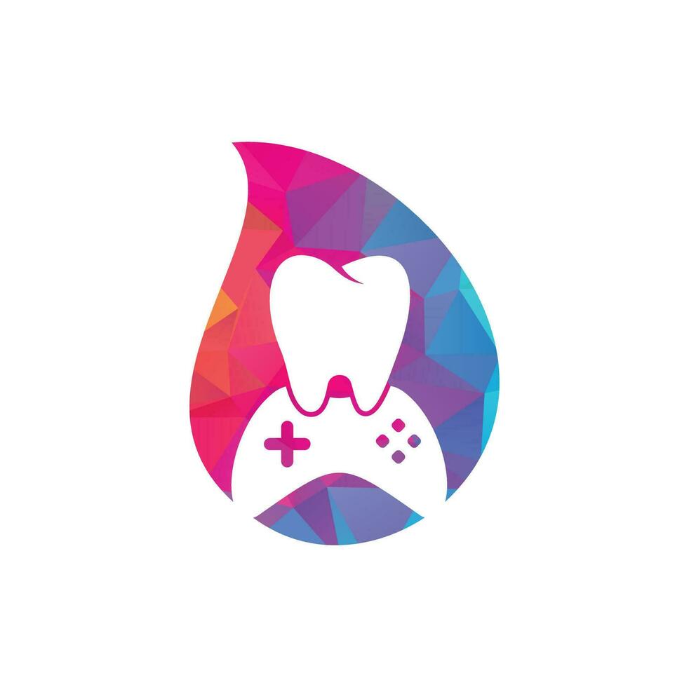 Diseño de icono de logotipo de concepto de forma de gota de juego dental. diseño de logotipo vectorial de diente y consola. vector