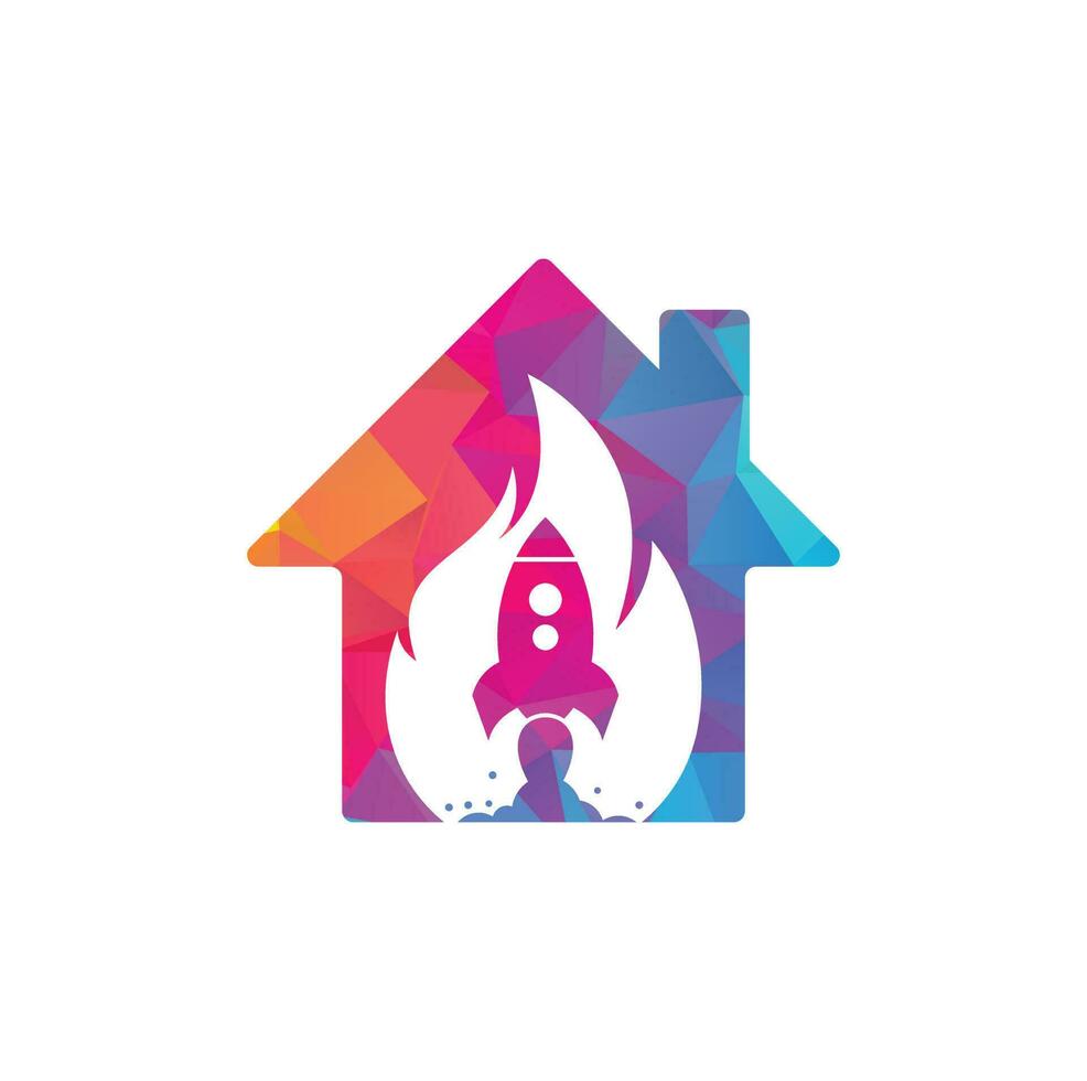 Rocket fire home shape concept logo design. Fire and rocket logo combination. Flame and airplane symbol or icon vector
