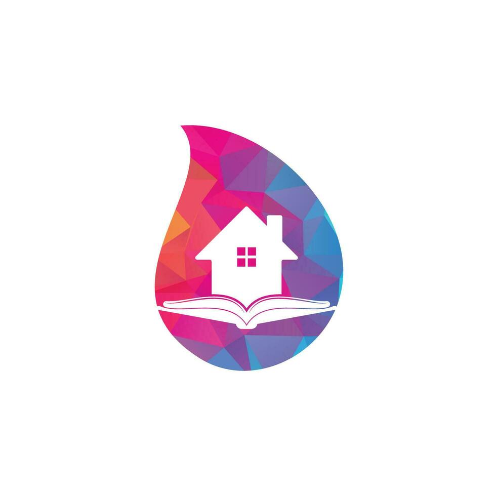 plantilla de diseño de logotipo de concepto de forma de gota de casa de libro. icono de vector de logotipo de casa y libro.