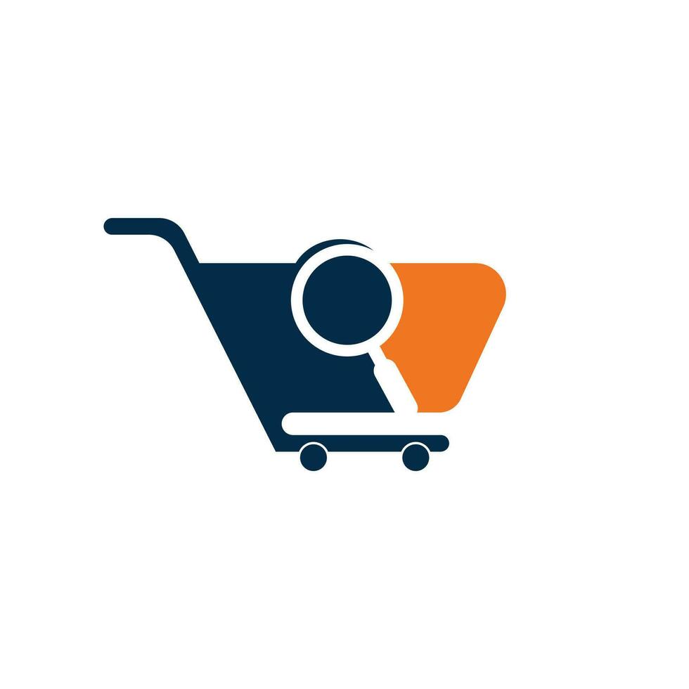 Shopping cart and magnifying glass, negative space logo design. search and shopping cart logo icon. vector