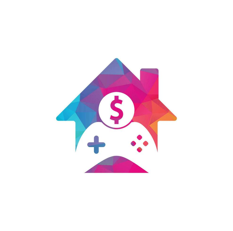 logotipo de concepto de forma de casa de juego de dinero. joystick juego de dinero en línea diseño de logotipo creativo vector