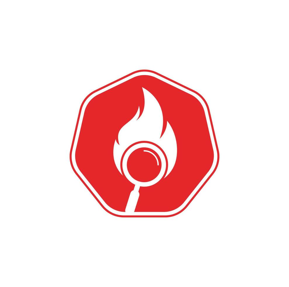 vector de diseño de plantilla de logotipo de búsqueda de incendios. encuentre la plantilla de diseño del logotipo de fuego. icono de fuego y lupa