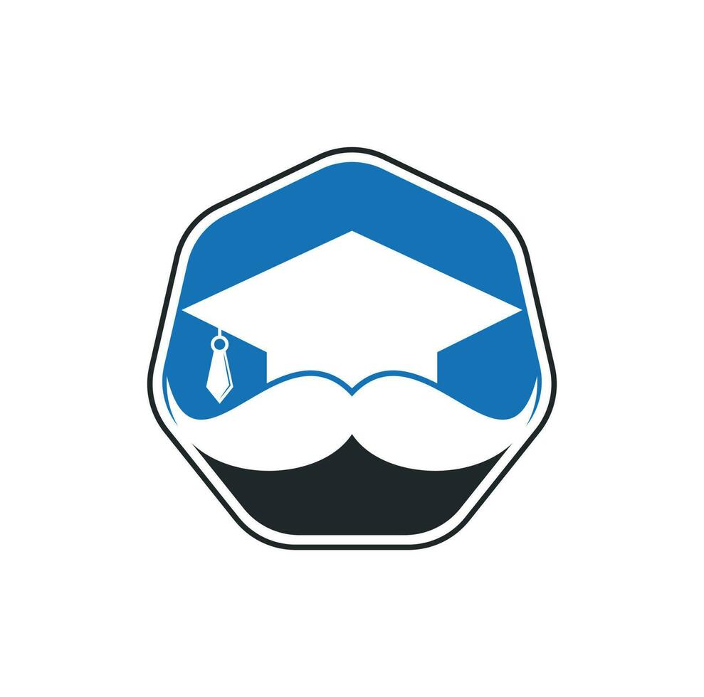 Strong education logo design template. Hat graduation with mustache icon design. vector