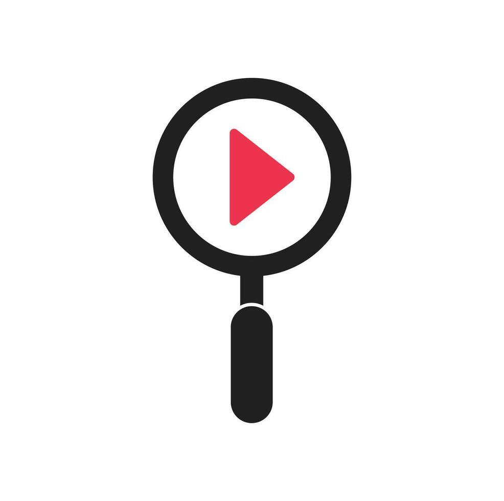 Media search play logo template. Magnifier with play symbol for search music logo design vector. play search button logo vector icon