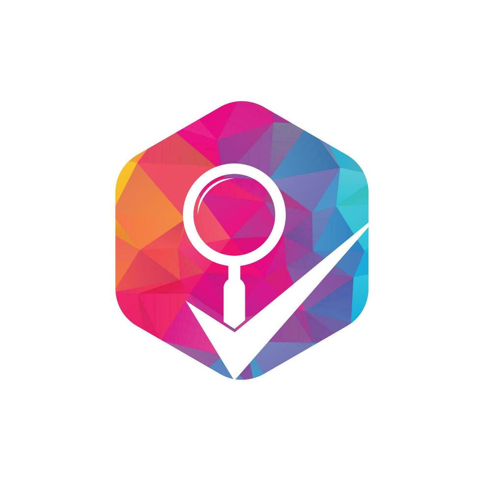 Check and magnifying glass logo design. Magnifying glass logo check mark vector. Best search logo icon vector