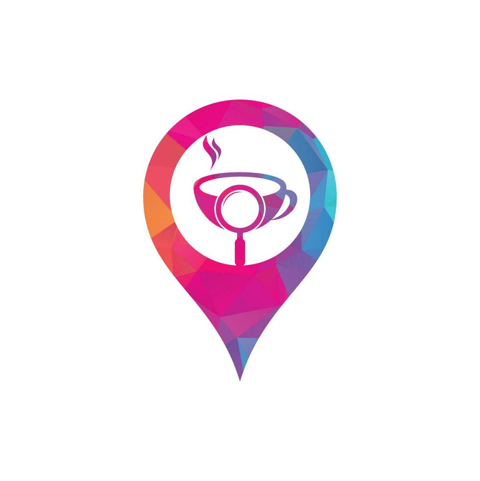 Search Coffee map pin shape concept logo template design vector. Coffee magnifying glass logo template Vector. vector