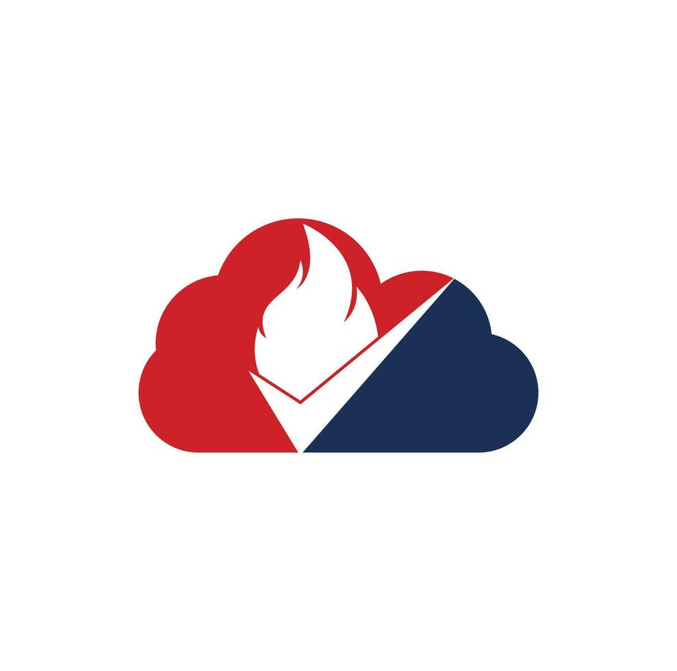 Fire check cloud shape concept vector logo design template. Fire and checkmark icon design.