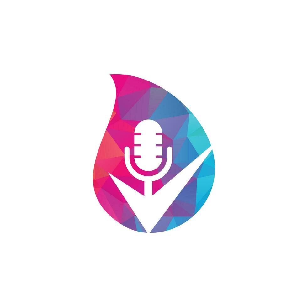 verifique la plantilla de diseño del logotipo del vector de caída de podcast. elemento de diseño de logotipo de icono de comprobación de podcast