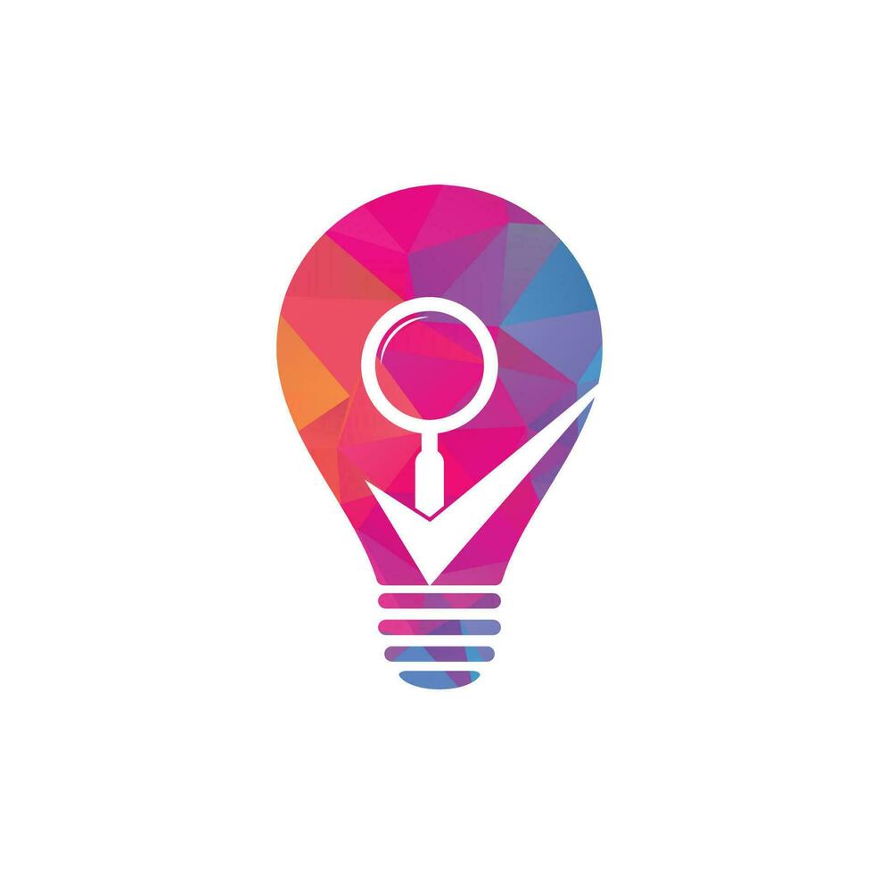 Check and magnifying glass bulb shape logo design. Magnifying glass logo check mark vector. Best search logo icon vector
