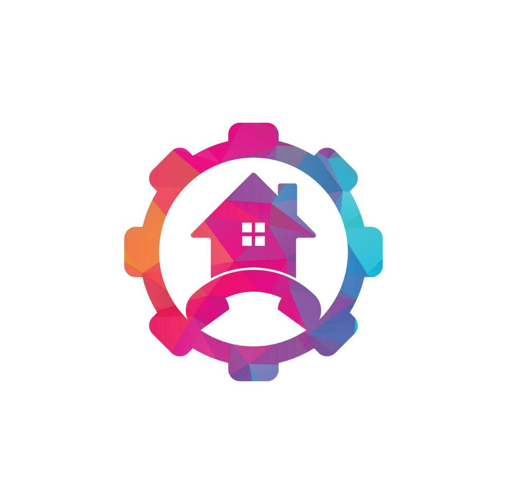 House Call gear shape concept Logo Design template. Telephone house logo design Vector. vector