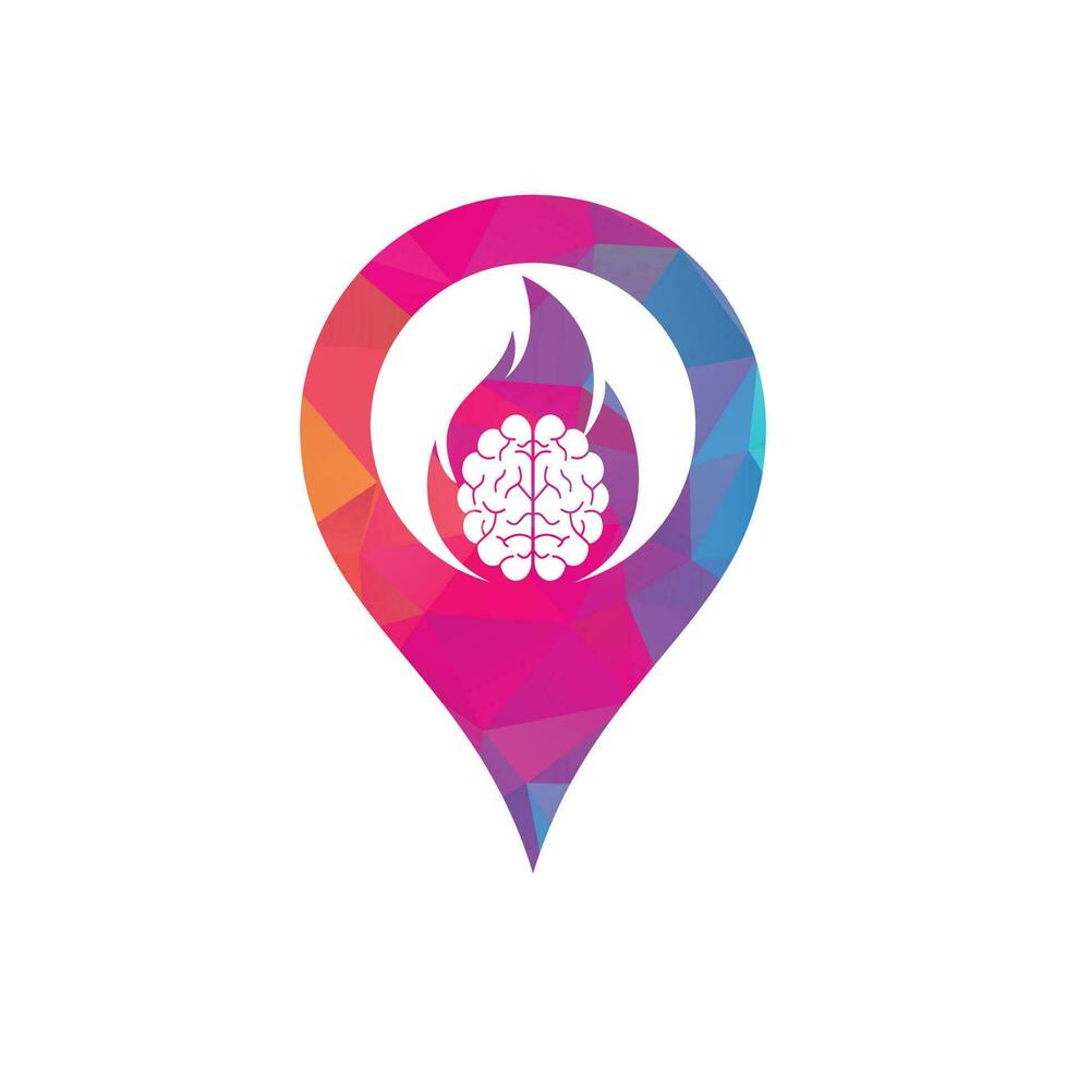 Fire brain map pin shape concept vector logo design template.