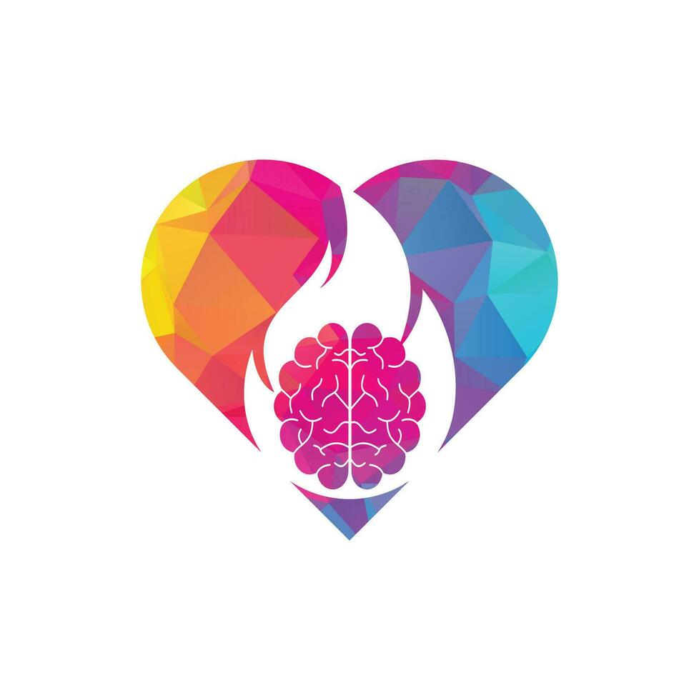 Plantilla de diseño de logotipo de vector de concepto de forma de corazón de cerebro de fuego.
