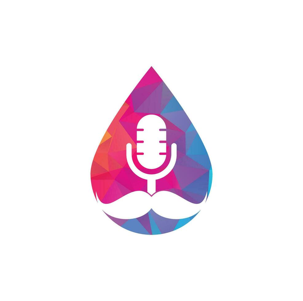 Strong podcast drop vector logo design template. Gentleman podcast logo design template. Mustache podcast icon.