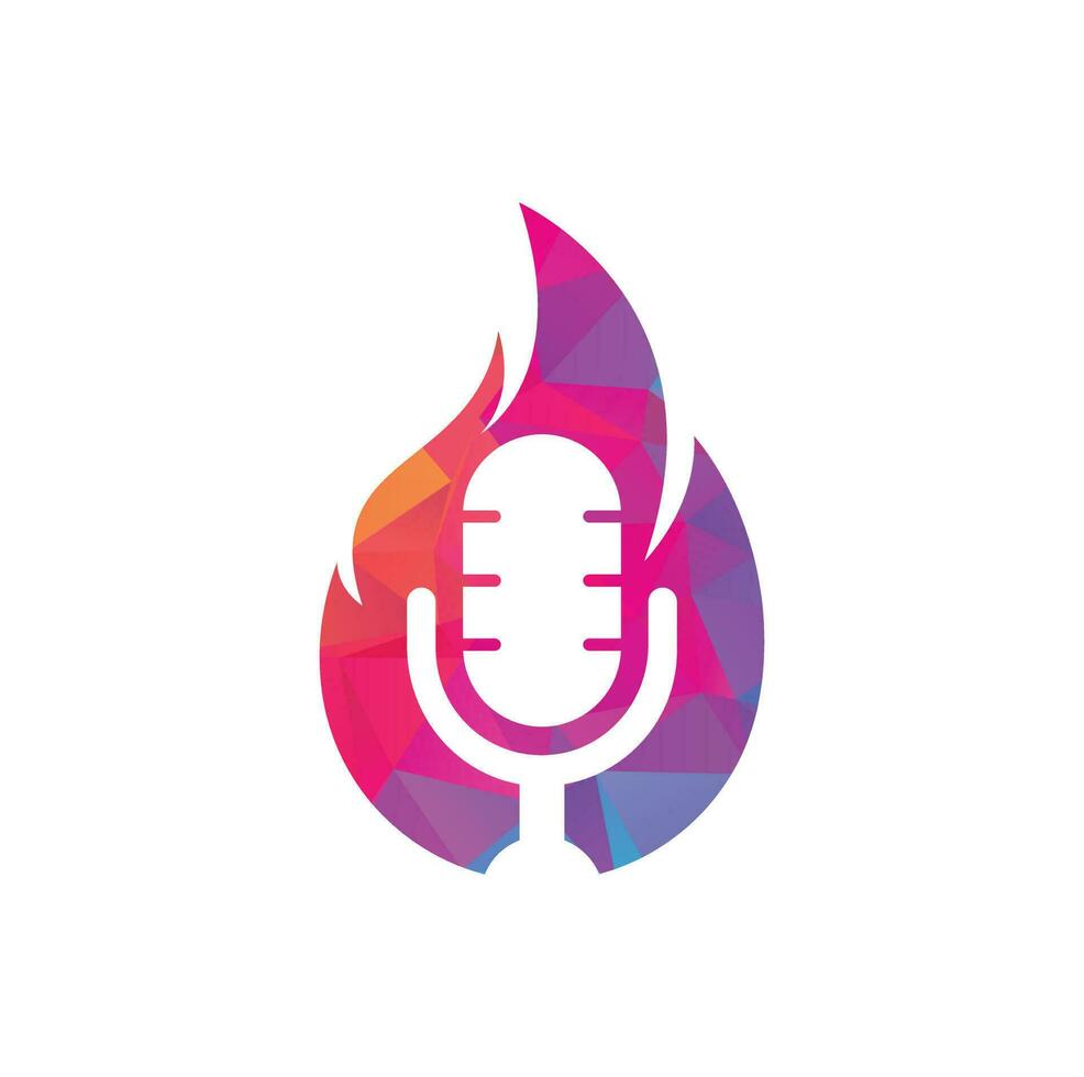 Fire Podcast logo design template. Flame fire podcast mic logo vector icon illustration.