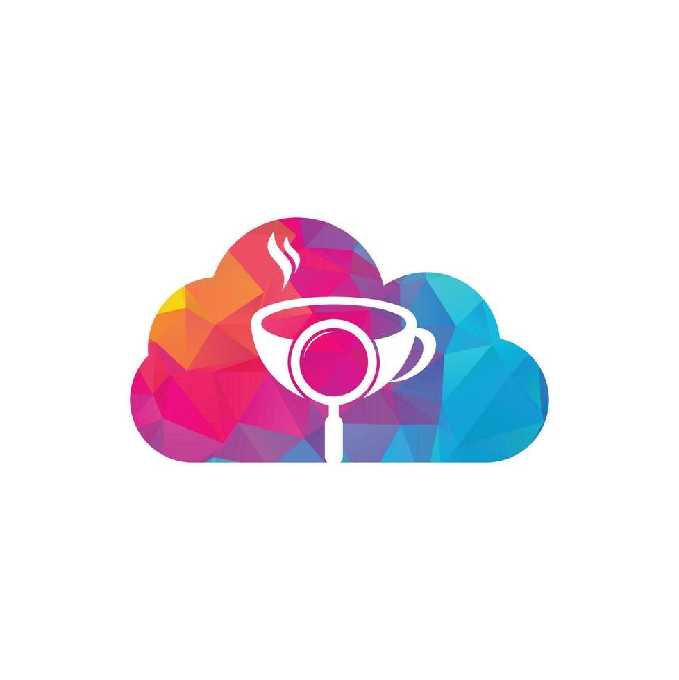 vector de diseño de plantilla de logotipo de concepto de forma de nube de café de búsqueda. vector de plantilla de logotipo de lupa de café.