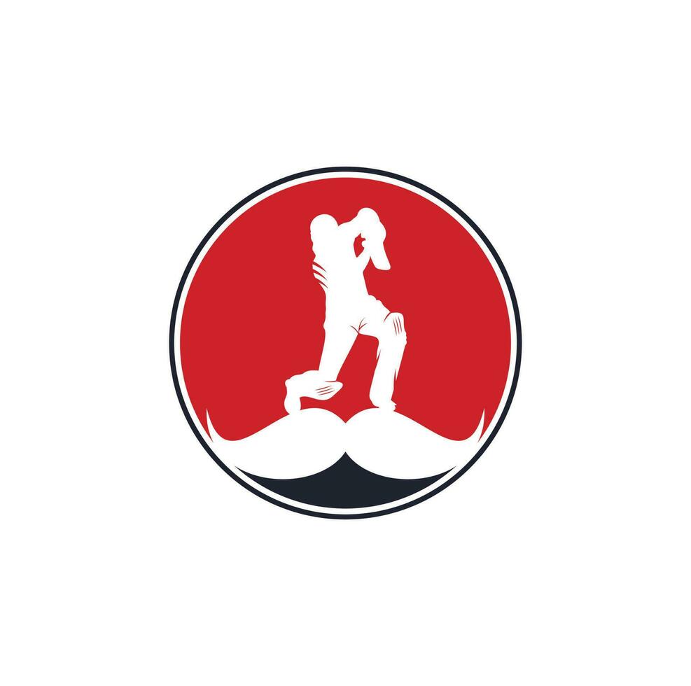 Strong cricket vector logo design. Moustache and cricket player vector icon design.