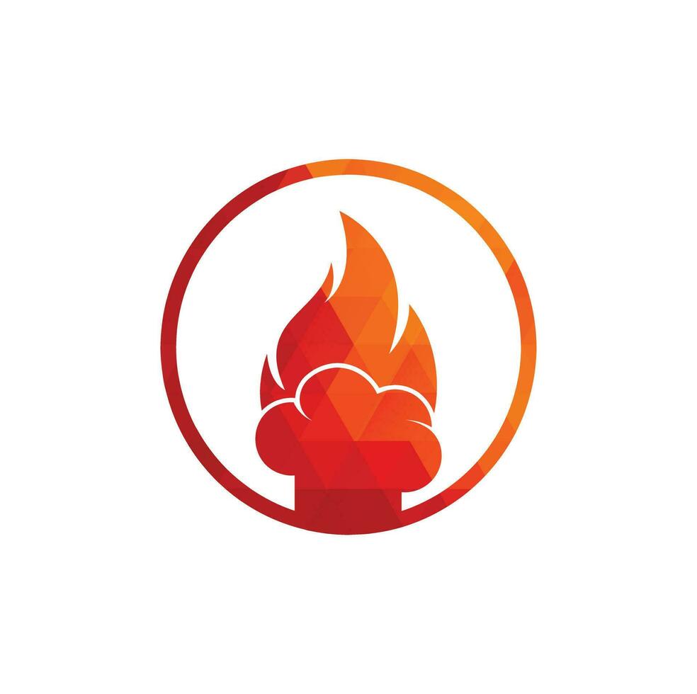 diseño de logotipo de vector de chef caliente. sombrero de chef con un icono de vector de llama.